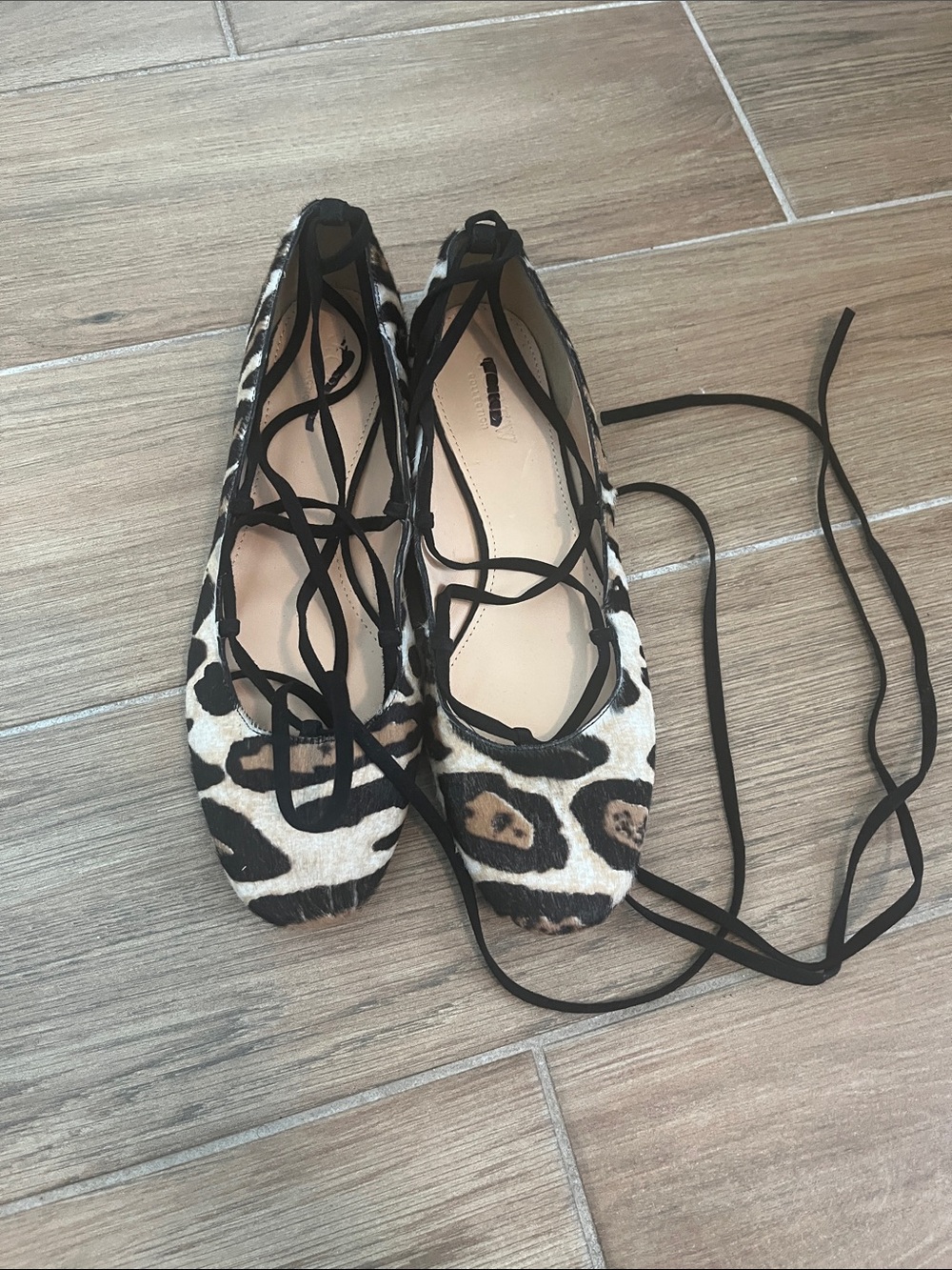 J. Crew Leopard Print Lace-Up Ballet Flats in Black and Brown